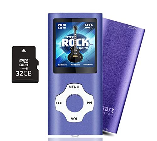 32Go Lecteur MP3, Portable Lecteur Musical sans Perte HiFi, Radio FM, Enregistreur Vocal, Vidéo, E-Book, Lecteur MP3 Sport pour Courir, 18 Heures de Lecture de Musique, Carte TF Jusqu’à 128 Go Violet