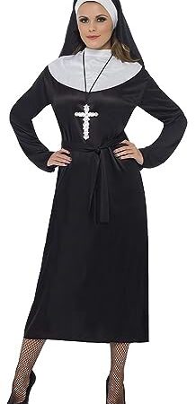 Aptafêtes- Smiffys Costume de Religieuse, Noir, avec Robe et Coiffe Aptafêtes-CS923927/L-Costume Nonne Blanc-Taille L, 20423L