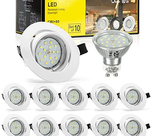 Bojim Spot LED Encastrable Plafond Orientable GU10, 10x 6W Éclairage Encastré Blanc Neutre 4000k Plafonnier Encastré Blanc Mat 550lm= 54W 220V, IP20 120°d’éclairage Pour Hotel, Bureau, Cuisine