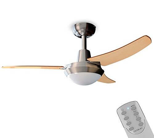 Cecotec Ventilateur de plafond avec télécommande et lumière EnergySilence Aero 480. 65 W, 106 cm de diamètre, 3 Pales réversibles, 3 Vitesses, Finition bois noyer/hêtre