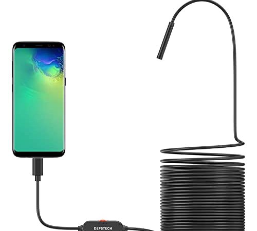 DEPSTECH Endoscope Camera USB 720P Caméra Endoscopique, Sonde Étanche IP67 de 5,5mm Caméras d'inspection Câble Semi-Rigide de 5m avec 6 LED, Type-C Compatible avec Téléphones OTG Android, PC -Câble 5M