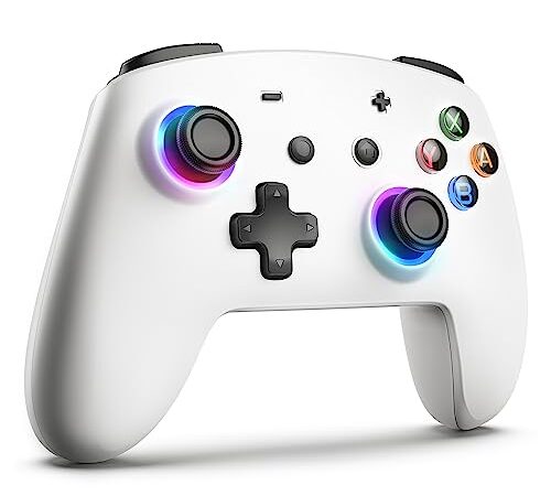 ECHTPower Manette Switch LED Blanc, Manettes Pro sans Fil Switch Controller pour Switch/OLED/Lite avec RGB/Bouton Sync/Fonction de Réveil/Turbo Réglable et Vibration/Bouton Programmable