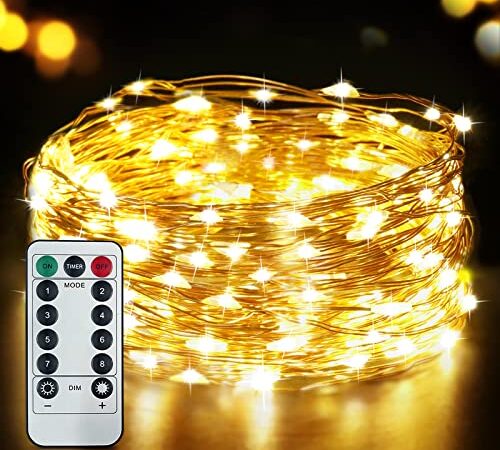 Guirlande Lumineuse, SLAMOS 15M 150 LED USB Noël Fairy Lights IP65 Etanche Lumière 8 Modes Décoration Intérieur/Extérieur pour Chambre Mariage Soirée Jardin, Blanc Chaud