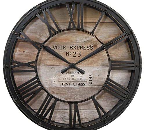 Horloge Vintage - Noir & Bois D39 cm - Atmosphera créateur d'intérieur