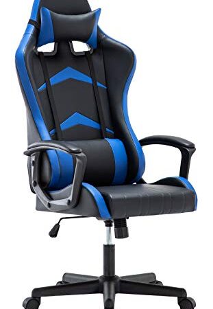 IntimaTe WM Heart Chaise Gaming Ergonomique, Fauteuil de Bureau Pivotant, Dossier Haut, Racing Siege Gamer avec Appui-tête et Soutien Lombaire Ajustables, 52 x 58 x 130cm (Bleu)