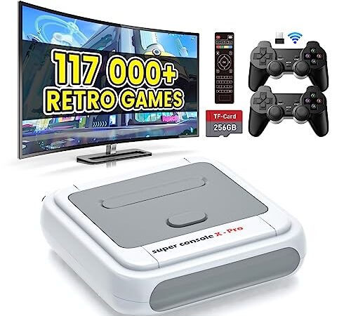 Kinhank Console de Jeux Rétro Intégrant 117,000+ Jeux Classiques, Dual Systems Console de Jeu Vidéo Pour 4K Sortie, Supporte Jusqu'à 5 Joueurs, 2 Contrôleurs Sans Fil, Compatible 62+ émulateurs .256GB