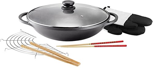 Kopf 124184 Wok Mai-Lu, fonte d’aluminium, Ø 36 cm, avec couvercle en verre et accessoires