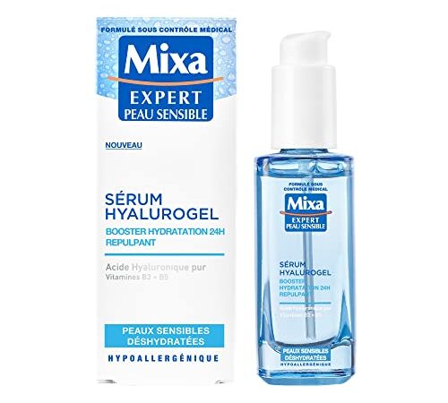 Mixa Expert Peau Sensible - Sérum Hyalurogel - Booster Hydratation 24h Repulpant - Acide Hyaluronique Pur, Vitamine B3 + B5