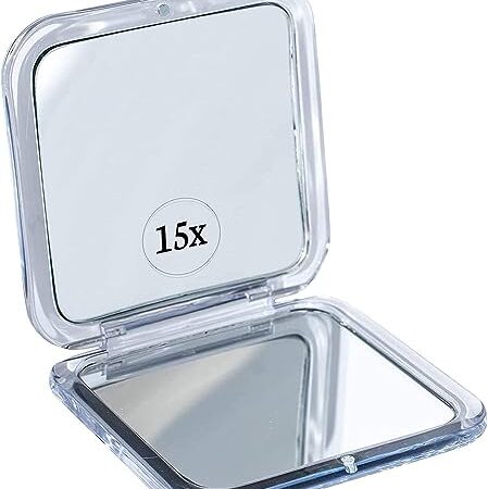 Montage commode Miroir Grossissant X15 pour Sac à Main - Petit et Pliable pour Tenir dans La Poche - Miroir de Voyage pour Maquillage (Argenté)