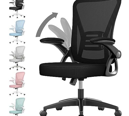 naspaluro Chaise de Bureau, Fauteuil de Bureau avec Soutien Lombaire Ajustable, Accoudoir et Appui-tête Réglables, Dossier Ergonomique Inclinable, Roulette Pivotant à 360°, Noir