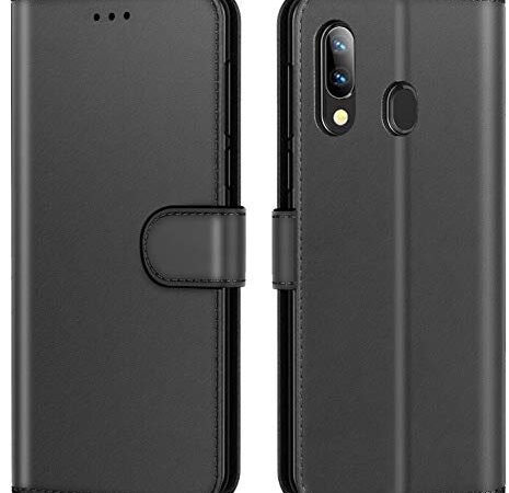 New&Teck Coque Samsung Galaxy A20E Housse Etui Portefeuille Cuir Multifonction, Fermeture Magnétique à Clapet Anti-Choc (Noir)