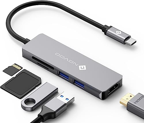 NOVOO Hub USB-C vers HDMI 4K, Lecteur de Carte SD & Micro SD, 2 x USB 3.0, Adaptateur USB C en Aluminium pour MacBook Pro, New MacBook, ChromeBook Pixel, Matebook PC Tablette Type-C