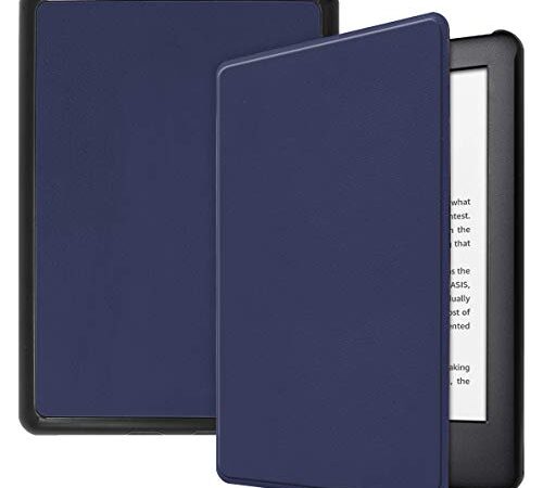 SATURCASE Coque pour Amazon Kindle 2019, PU Cuir Flip Folio Ultra Mince Poids Léger Housse Étui avec Fonction Veille/Réveil Automatique pour Amazon Kindle 2019 (10th Génération) (Bleu foncé)