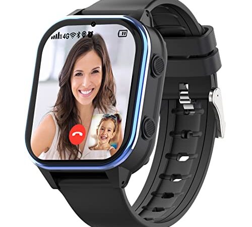 SEVGTAR 4G Montre Connectée Enfant, Batterie 900 mAh Smartwatch Enfant, avec WIF/GPS/Bluetooth Appel SOS Chat et Vidéo Musique Podomètre Alarme Caméra Mode école pour 5-12 Garçons Filles