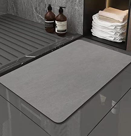 Tapis de Bain Antidérapant 40X60cm,Tapis Salle de Bain Diatomite Absorbant, Tapis Douche Séchage Rapide, Microfibre Tapis Absorbant Vaisselle, Gris