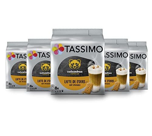 Tassimo Café Dosettes - 40 boissons Columbus Latte de l'Ours goût Speculoos (lot de 5 x 8 boissons)