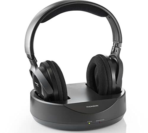 Thomson Casque sans fil TV "WHP3001BK" (Over-Ear, avec station de recharge système, PLL, portée 100 m, 863 MHz, sans fil) Noir