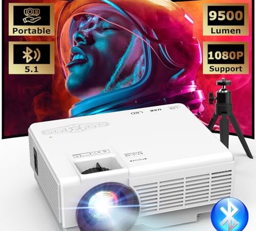 Vidéoprojecteur Bluetooth avec Trépied, YOOYAA 9500L Mini Projecteur Full HD 1080P Supportée,Portable Outdoor Home Cinéma Retroprojecteur, Compatible avec Téléphone/PC/TV Stick/PS4