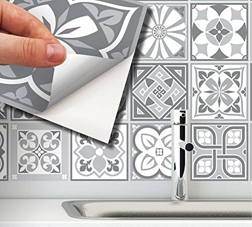 WALPLUS Stickers Carrelage Credence Adhesive Pour Cuisine Stickers Muraux Auto-Adhésif Résistant à l'huile Imperméable à l'eau Réutilisable Amovible Maison Salle de Bains Purbeck Stone 24pcs 15cm(6")