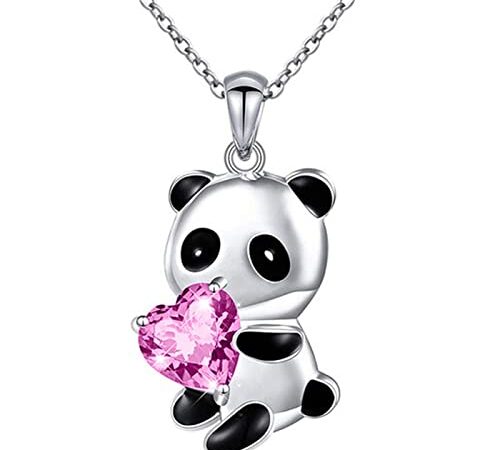 Yienate Panda Cristal Collier Ras Du Cou Panda Amour Collier Charme Argent Panda Coeur Rose Cristal Ours Pendentif Collier Chaîne Mignon Animal Cristal Bijoux Cadeau pour Femmes Filles