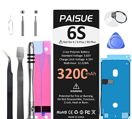 [3200mAh] Batterie pour iPhone 6S, (2023 Nouvelle Version) Ultra Haute capacité Remplacement de Batterie pour iPhone 6S modèles A1633, A1688, A1700 avec kit d'outils Complet