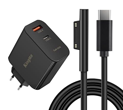 65W Chargeur USB C Adaptateur, PD GaN Adaptateur Secteur pour Ordinateur Portable 2 Ports Mini Chargeur Mural de Voyage Portable pour Surface Pro 3/4/5/6/7/8/X/Surface Go/Surface Laptop/Surface Book