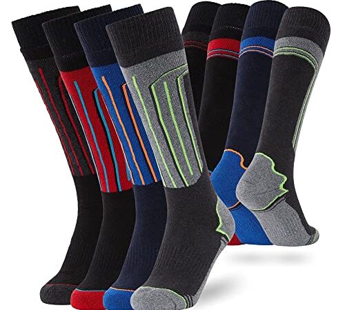 Chaussettes de ski thermiques FM London (lot de 4) pour hommes et femmes | Coupe ergonomique pour un maximum de confort pendant l'activité | Très chaud Chaussettes épaisses confortables