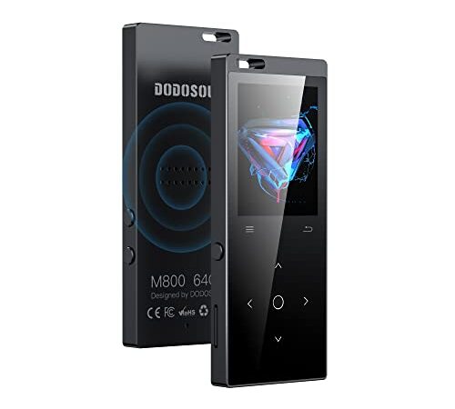 DODOSOUL Lecteur MP3 64 Go,Lecteur de Musique avec Bluetooth 5.2,Boucle Unique,Radio FM,Haut-Parleur HD Intégré,Enregistreur Vocal,Mini Design,Son HiFi,Idéal pour Le Sport,Écouteurs Inclus