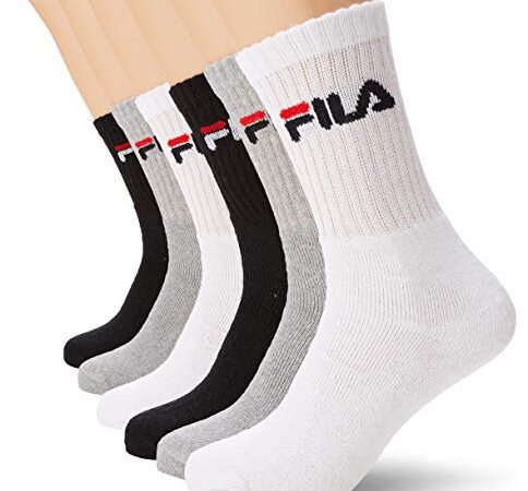 Fila Chaussettes Sport Homme Coton, Socquettes Homme, Confortable, Soft Touch (Lot de 6), Noir, Gris, Blanc, 39/42