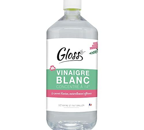 GLOSS- Vinaigre blanc liquide - Nettoie, Détartre, Détache, Dégraisse et Fait briller- Concentration à 14°- Parfum eucalyptus- 100% naturel- Compatible contact alimentaire- 1L - Fabrication française