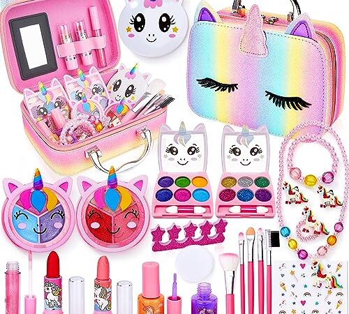 Lubibi Unicorn Ensembles de Maquillage Lavables pour Filles avec Vernis à Ongles, Rouge à Lèvres pour Les Cadeaux d'anniversaire de Noël Jouet pour Filles 3 4 5 6 7 8