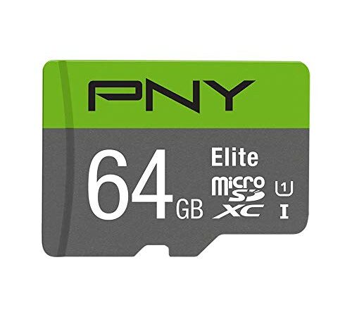 PNY Elite Carte Mémoire microSDXC 64 Go + Adaptateur SD, Vitesse de lecture 100 Mo/s, Classe 10 UHS-I, U1 pour vidéo Full HD