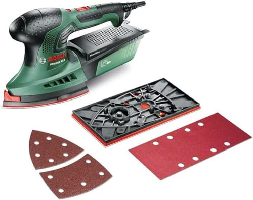 Ponceuse Multi Bosch - PSM 200 AES (200W, livrée avec 2 feuilles abrasives, plateau de Ponçage Rectangulaire, coffret de rangement)