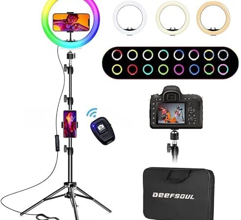 Ring Light Professionnel, DEEFSOUL Anneau Lumineux avec trépied avec 35 Modes RGB, 3 Effets Lumineux, 10 Luminosité Réglable pour TikTok,Selfie,Vlog,Youtube,Live Stream