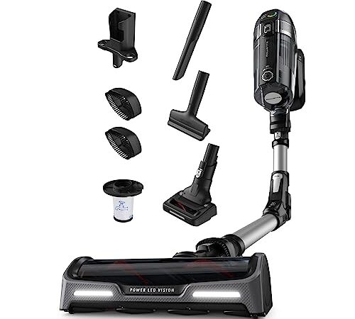 Rowenta Aspirateur balai sans fil, Léger, Tube flexible, Autonomie 1h10, Puissance 550 W, Batterie amovible 32,4 V, Ecran de contrôle digital, X-Force Flex 14.60, Noir/Gris RH9958WO