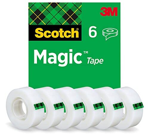 Scotch Magic Ruban Adhésif Invisible - 6 Rouleaux - 19mm x 33m - Ruban Adhésif à Usage Général pour la Réparation, l'Etiquetage et la Fermeture de Documents