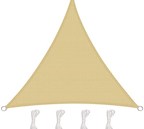 Sunnest Life Voile d'ombrage Triangulaire, Résistant et Respirant pour Jardin Terrasse Camping Fête Piscine, Anti UV, avec Corde 3x3x3m, Beige