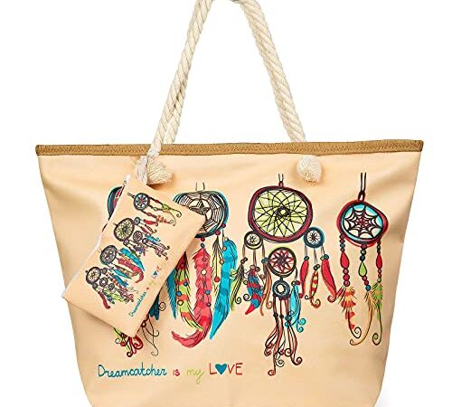 Weinsamkeit Grand Sac de Plage avec Fermeture à glissière, Sac à Main Sac Shopping à Bandoulière Femme Imperméable pour Voyages, Plage, Piquenique, Piscine, Gym (D)