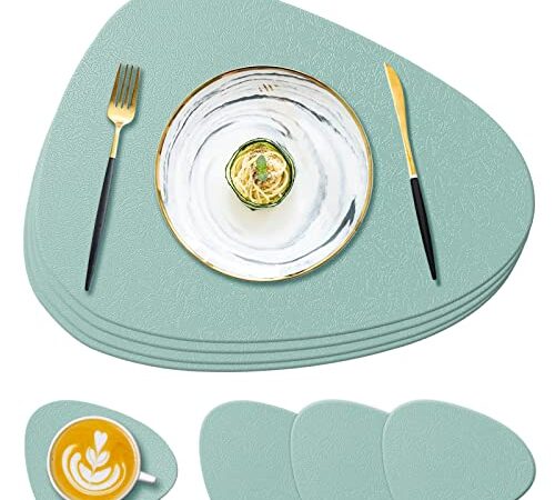 YUNJUER Lot de 8 Sets de Table et Dessous de Verre en Silicone lavables, résistants à la Chaleur 232.2 °C, antidérapants, lavables et imperméables pour Table à Manger, extérieur, Vert Clair