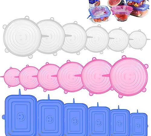 18 Pièces Couvercle Silicone Alimentaire, Réutilisable Couvercles Extensibles en Silicone, Différentes Tailles Couvercle en Silicone, Quick Cover Couvercle pour Bols Bocaux Bouteilles Assiettes