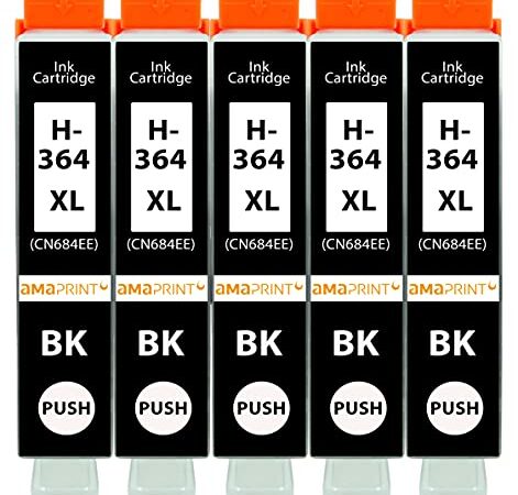 Amaprint 5 XL Cartouches Compatible avec HP 364 364XL Noir pour DeskJet 3070a 3520 D5456 D5460 OfficeJet 4620 4622 7515 PhotoSmart 5510 5520 5525 6510 6520 6525 7510 7520 B109a B8550 et Autres