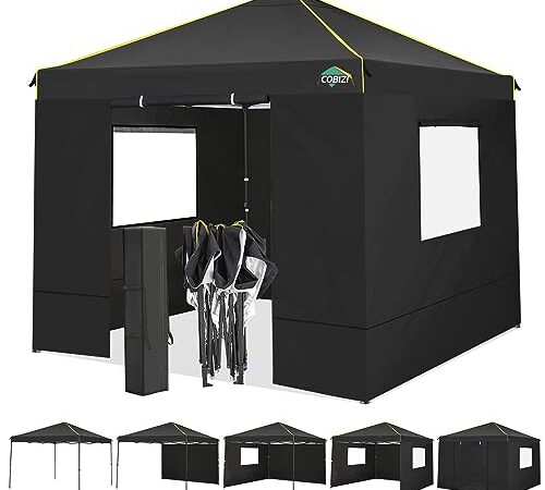 COBIZI Tonnelle Pliante 3x3, Barnum Pliant 3x3 Étanche Stable avec 4 Facettes Fenêtre de filet, Tonnelle Tente UV 50+, pour Festival Jardin Camping , Noir