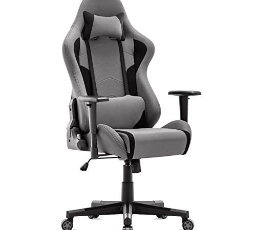 IntimaTe WM Heart Chaise Gaming, Chaise gamer en Tissu, Fauteuil Gamer Ergonomique, Chaise de Jeu avec accoudoirs réglables, Siège Gaming Inclinable,Racing Chaise de Bureau,coussin lombaire,150kg,Gris