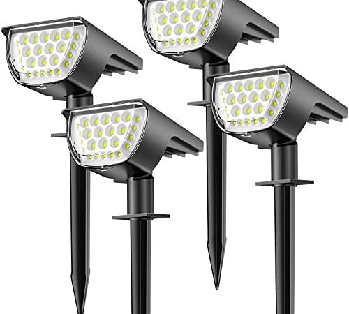 Lampe Puissante [37LED/ 4Pack] Spot Solaire Exterieur IP65 Imperméable, Lumière, Eclairage Pour Les Décorations de Jardin(Blanc Froid)