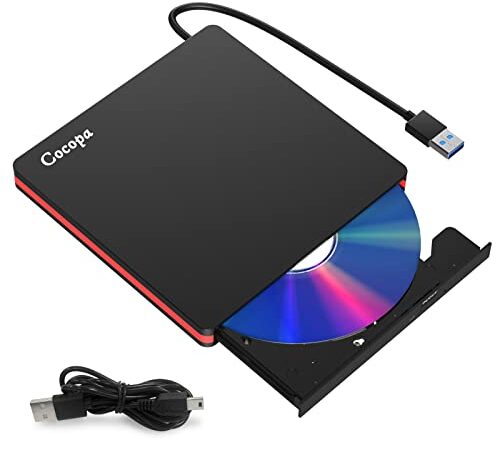 Lecteur DVD , Cocopa USB 3.0 Graveur CD Externe Enregistreur Portable DVD CD Rom +/-RW Mince Player Transmission Rapide Câble USB Intégrée Win7 10 Mac Os Apple iMac Macbook Laptop PC