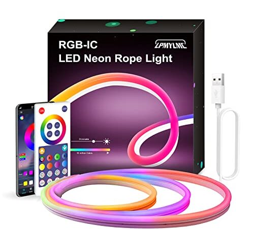 LPDISPLAY Neon Ruban LED 3m, RGBIC Bande LED avec Contrôle WiFi APP, Compatible avec Alexa, pour Chambre, Salon, salle de bains, Décoration