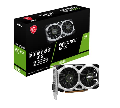 MSI GeForce GTX 1630 Ventus XS 4G OC Carte Graphique Gaming NVIDIA GTX 1630, GPU 1815 MHz, mémoire DDR6 4096 Mo V809-4215R Noir