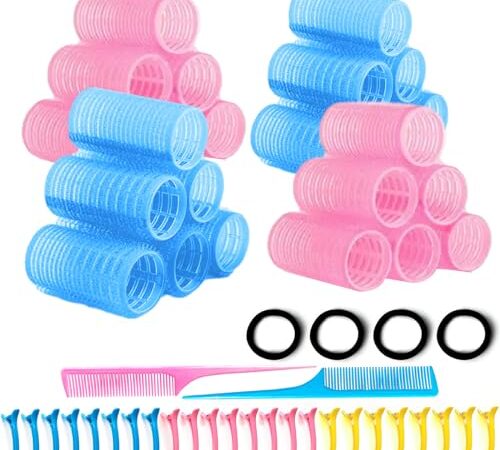 NINGESHOP 54 Pièces Heatless Curling, Rouleaux, Bigoudis Magiques avec 24 bigoudis auto-agrippants et 24 Clips de Bec de Canard, Bigoudis Sans Chaleur pour Tous Les Cheveux Courts, Moyens Ou Longs