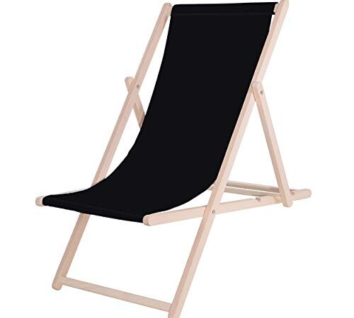 SPRINGOS Chaise Longue Pliante en Bois Chaise Longue pour Jardin et Petit Balcon Système de sécurité 3 Positions Pliable avec Tissu Textile