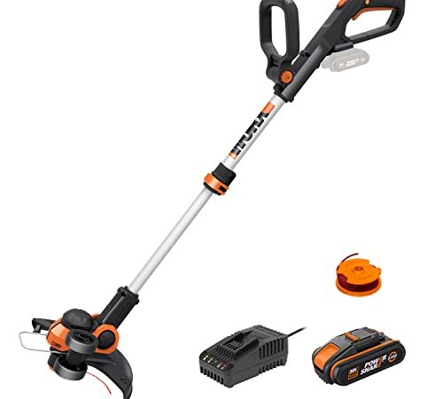 WORX Coupe Bordure sans Fil avec Batterie - Ø30cm -WG163E.2 Débroussailleuse Électrique avec 1pc 2.0Ah 20V Powershare, 1.65mm 3m Fil Vitesse Variable